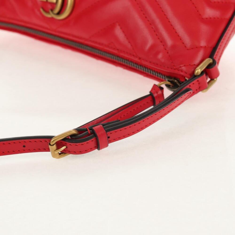GUCCI GG Marmont Accessory Pouch Leather Red Gold 739166 Auth ka600V - Picture 8 of 16